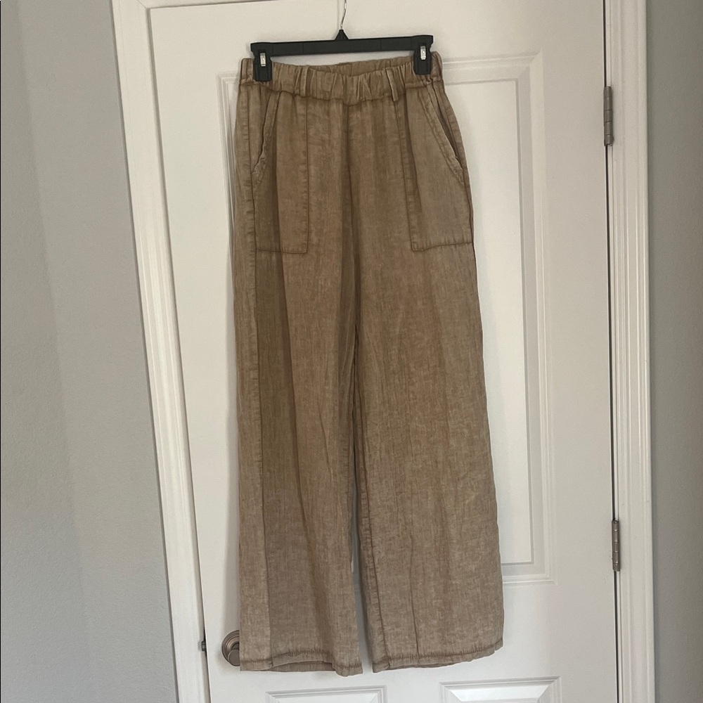 Women's Wide Leg Linen Pants - Tan